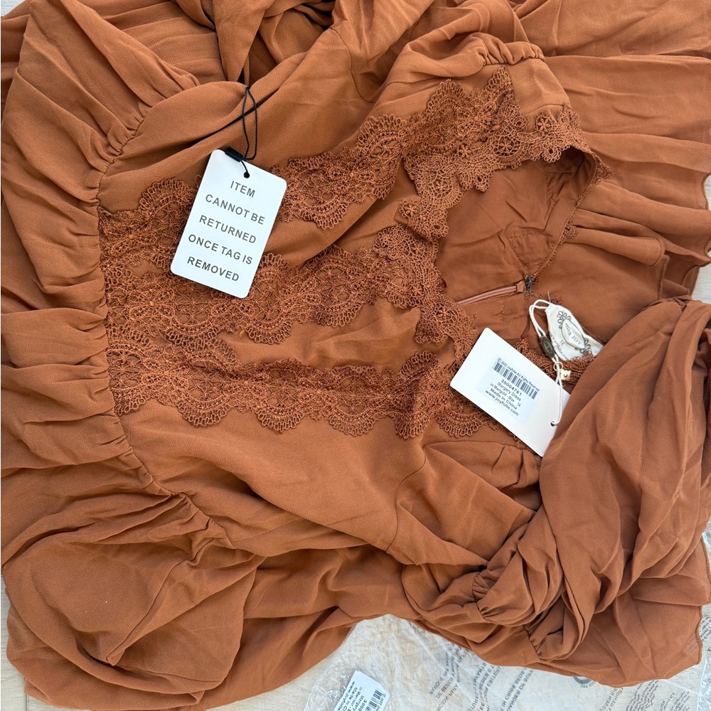 Joyfolie Margery Marigold chestnut Boho lace flowy ruffle Girl Dress Size 14 NEW - Picture 8 of 12